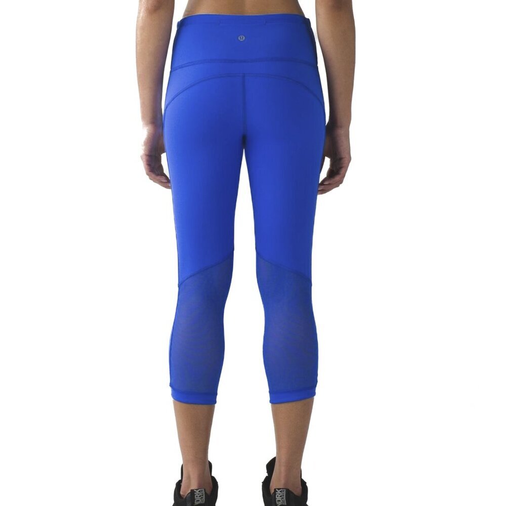 Lululemon Hit It Crop Cerulean Blue Mesh High-Rise Reflective Size 2 - NWOT - Picture 2 of 6
